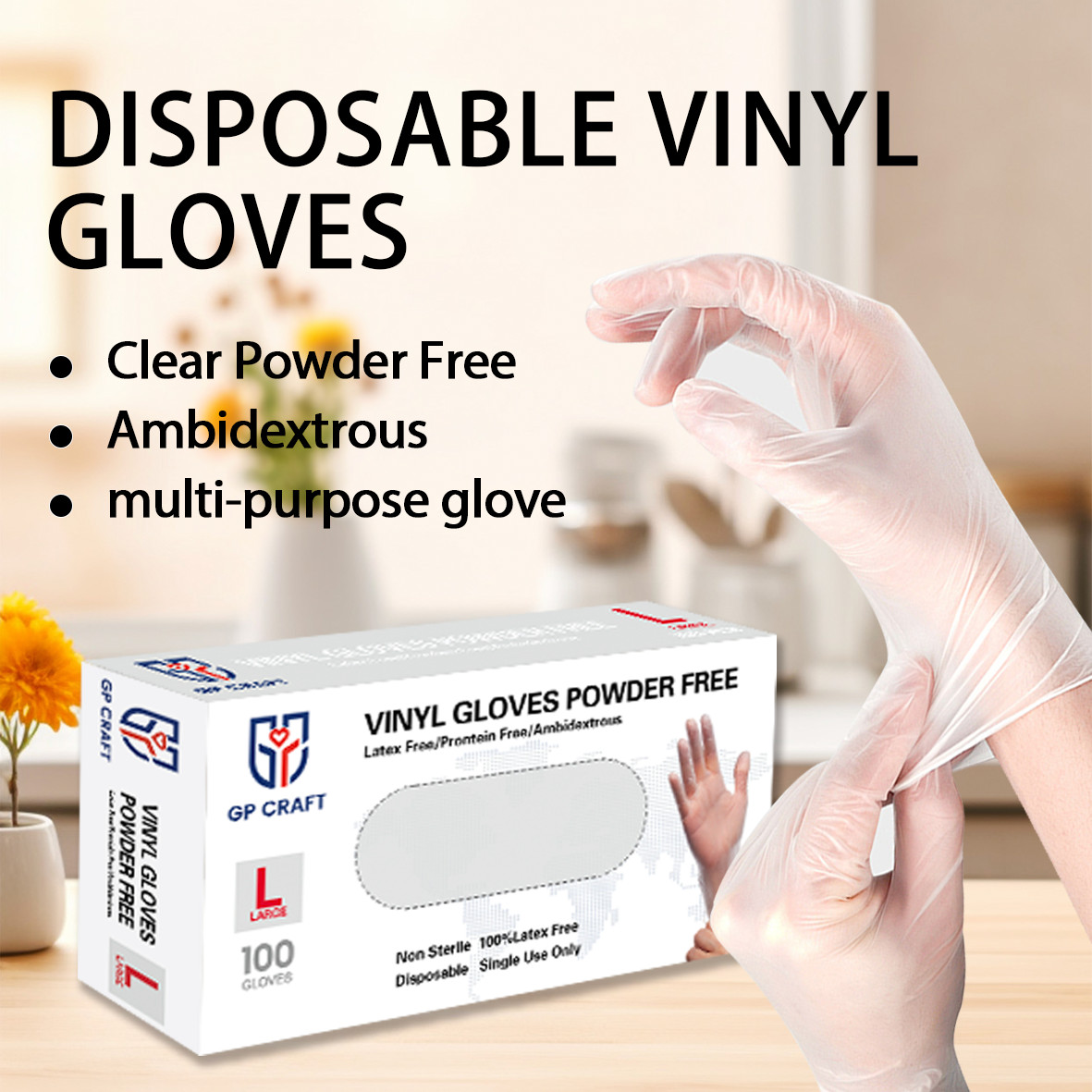 Disposable Vinyl Gloves, Food Safe, Latex-Free Powder-Free Clear Plastic Gloves