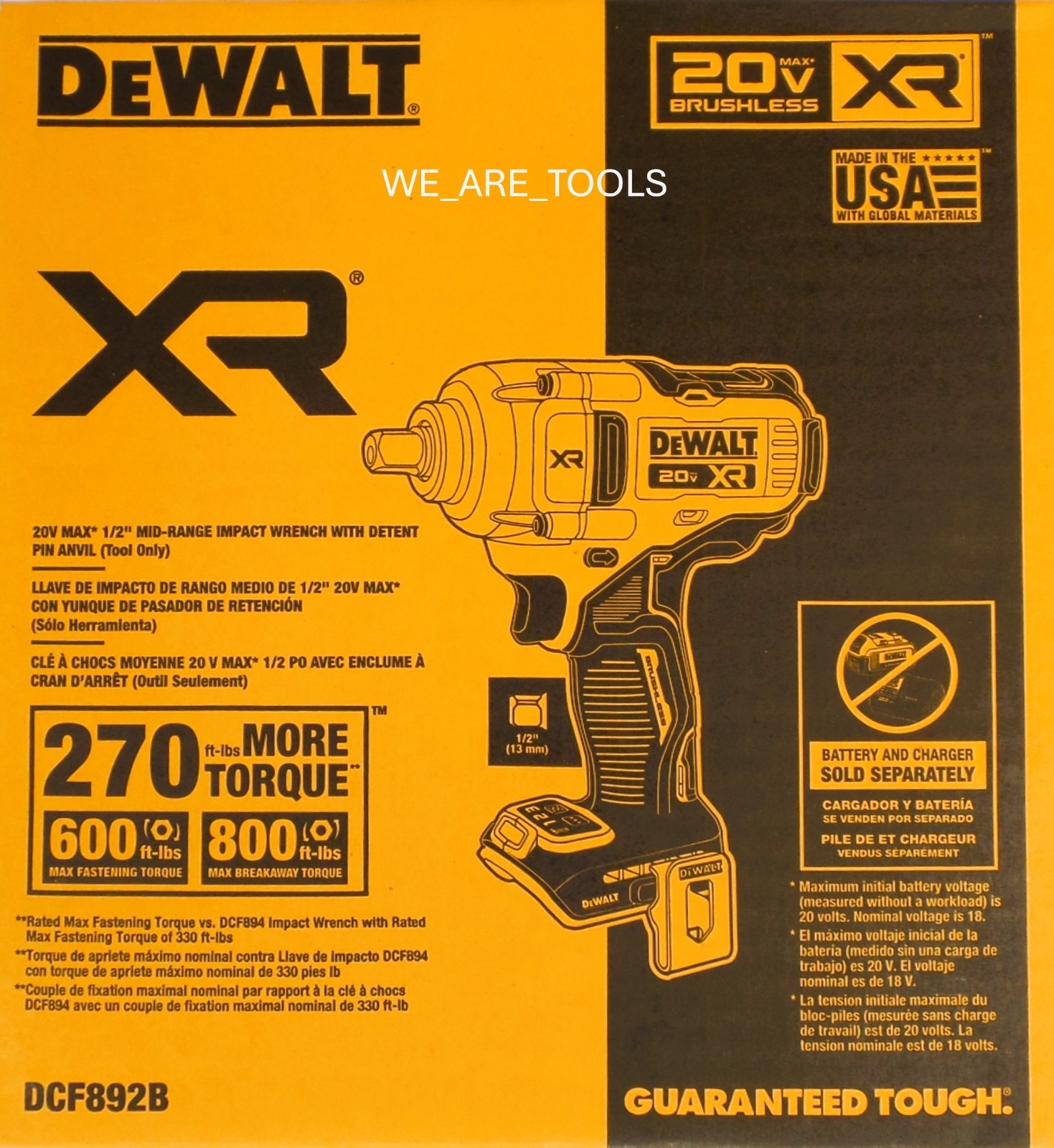 Dewalt DCF892B 20V MAX 1/2" Mid-Range Impact Wrench with Detent Pin