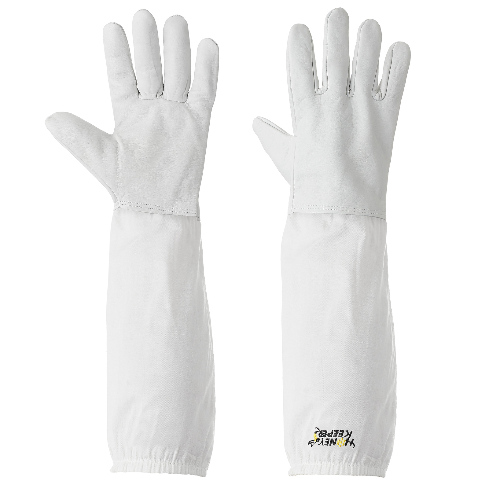 Beekeeping Gloves Goatskin Leather, Canvas Long Sleeves with Elastic Cuff, Med