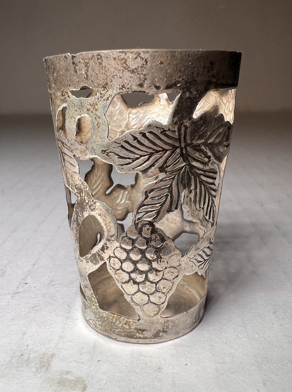 Vintage 925 Sterling Silver ART Shot Cup Overlay Grapes Made in Mexico Antique