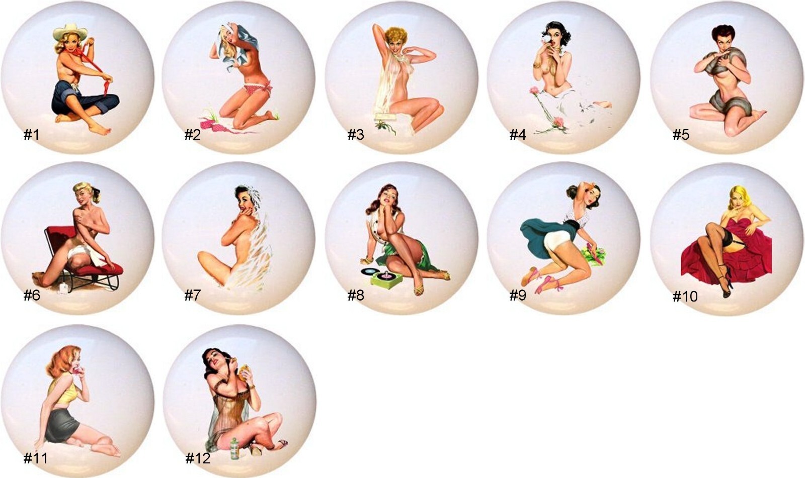 Pinup Calendar Retro Girls Decorative Ceramic Dresser Drawer Pulls Cabinet Knobs