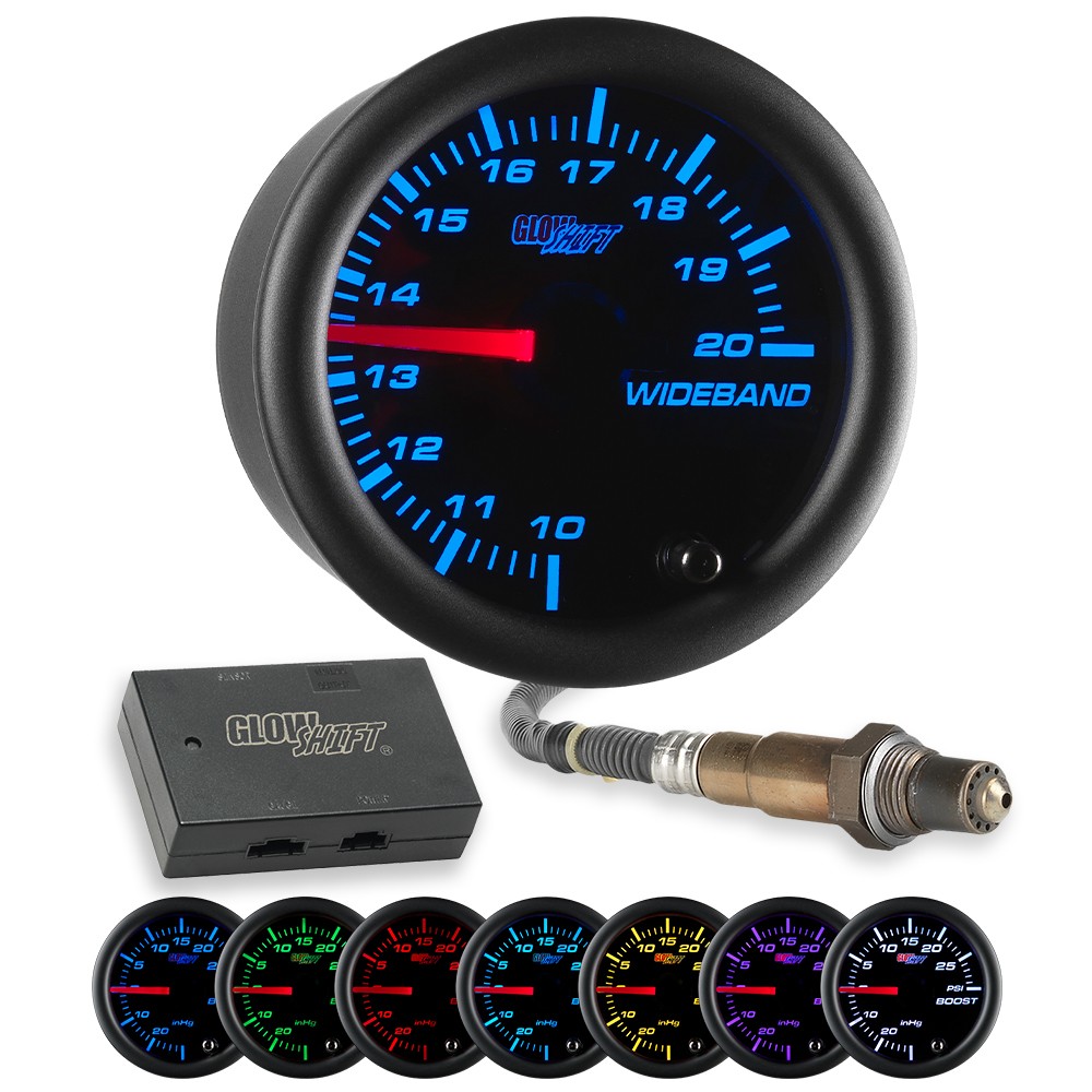 GlowShift Black 7 Color Needle Wideband Air/Fuel Ratio AFR Gauge w Data Logging