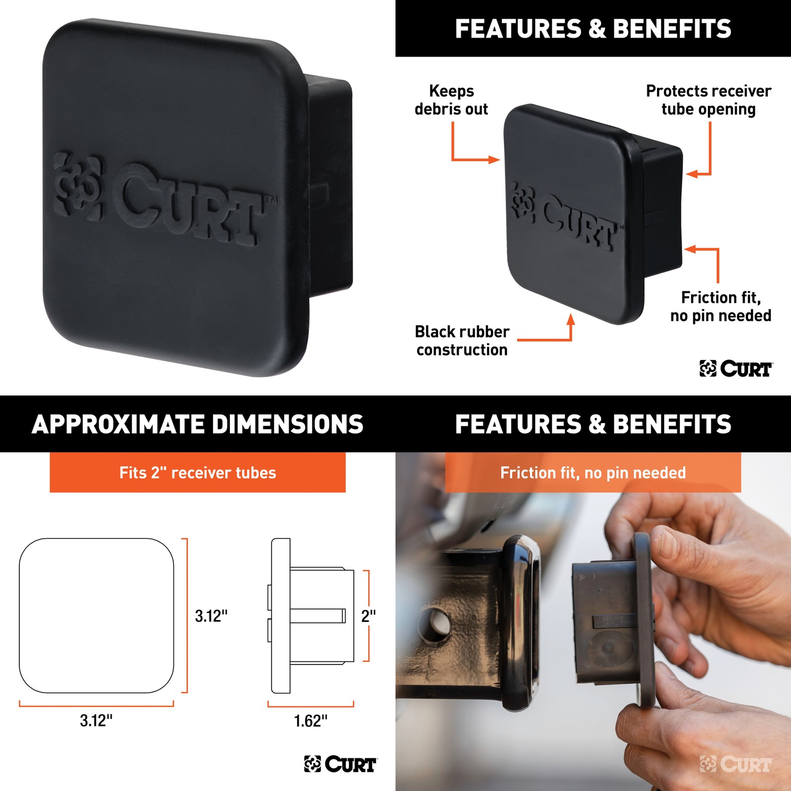Trailer Hitch + Cargo Carrier Basket Folding + Anti-Rattle Pin Kit CURT #13529