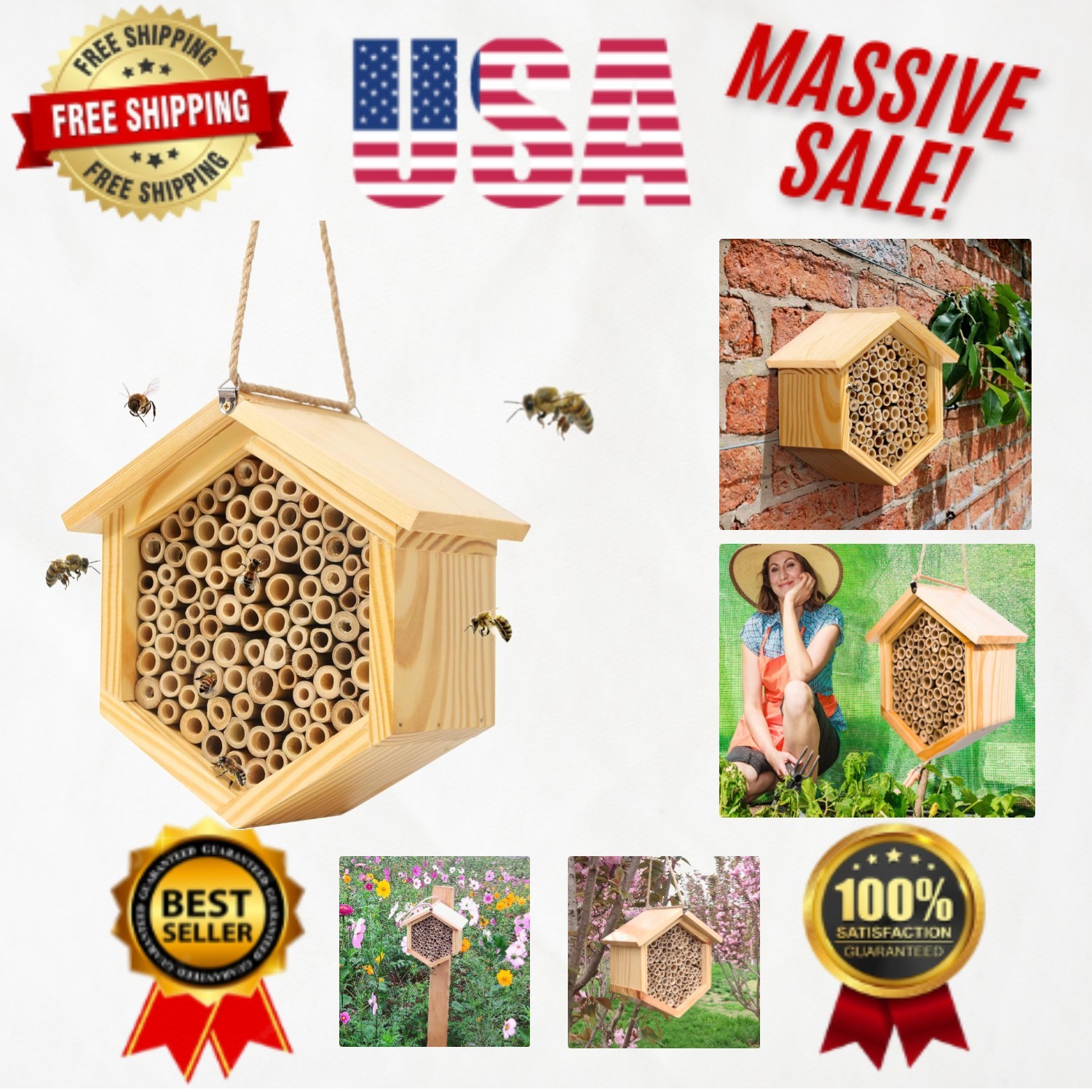 Sturdy Handmade Bee Hotel - Attract Butterflies & Enhance Your Garden's Beauty