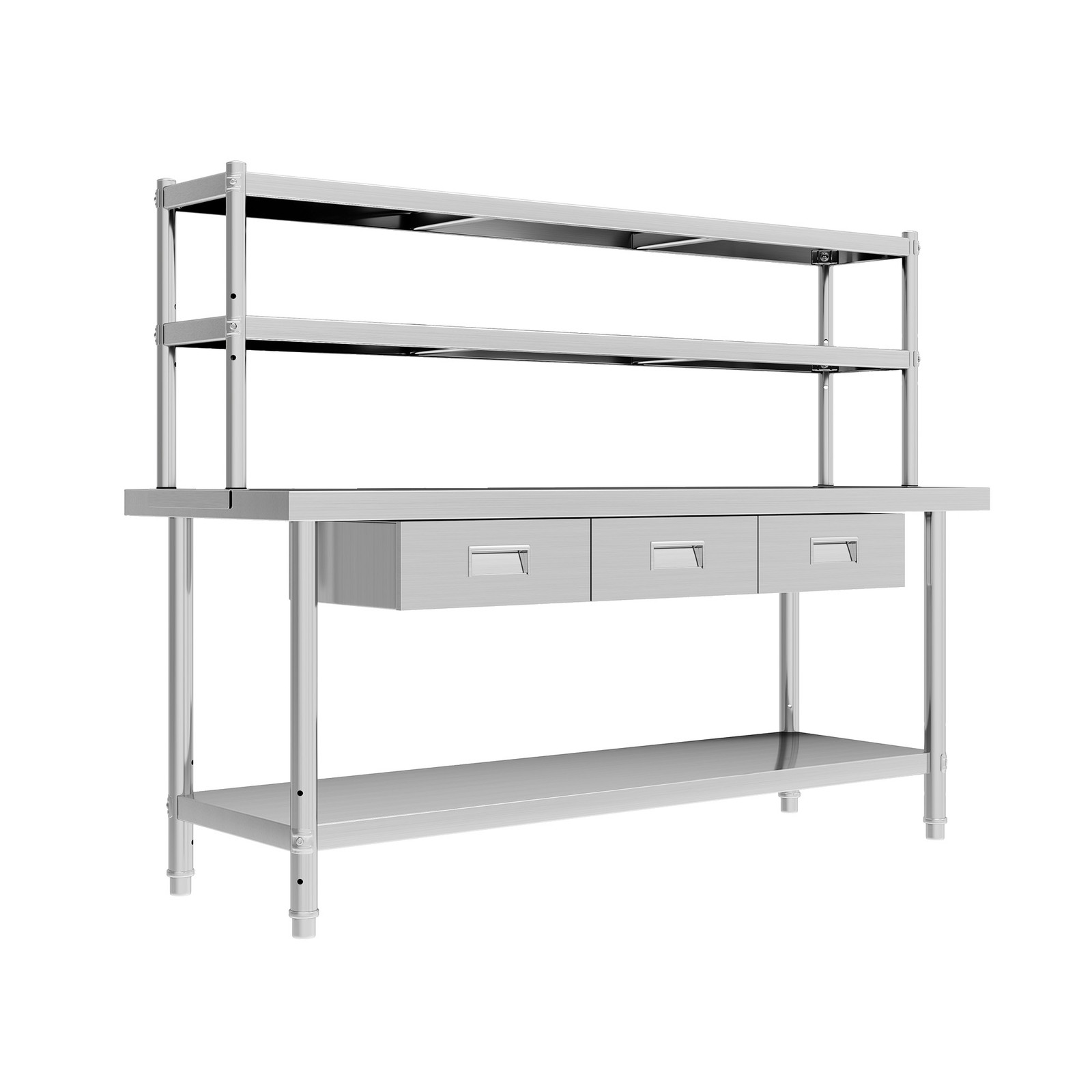 72" X 24" Worktable Stainless Steel Table with Overshelves with 72" X 12" Shelf