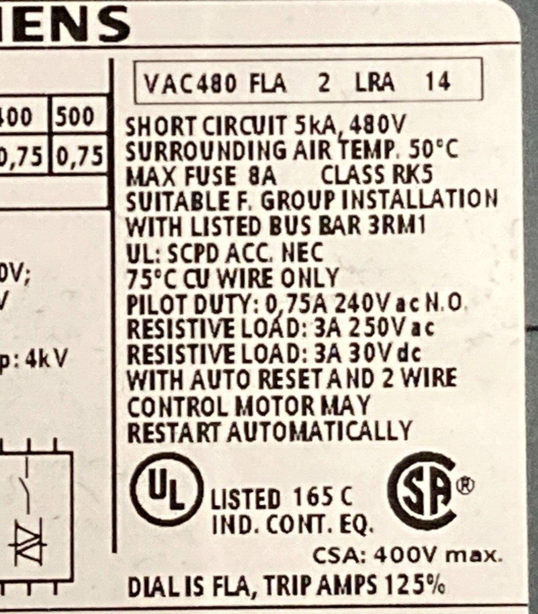Siemens 3RM1202-1AA04 Reversing Starter - New NIB