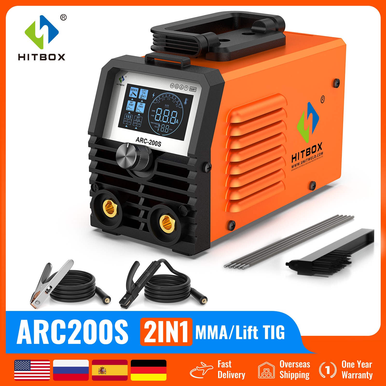 HITBOX 200A Stick Welder 110V ARC MMA Lift TIG Welding Machine & Helmet &Gloves