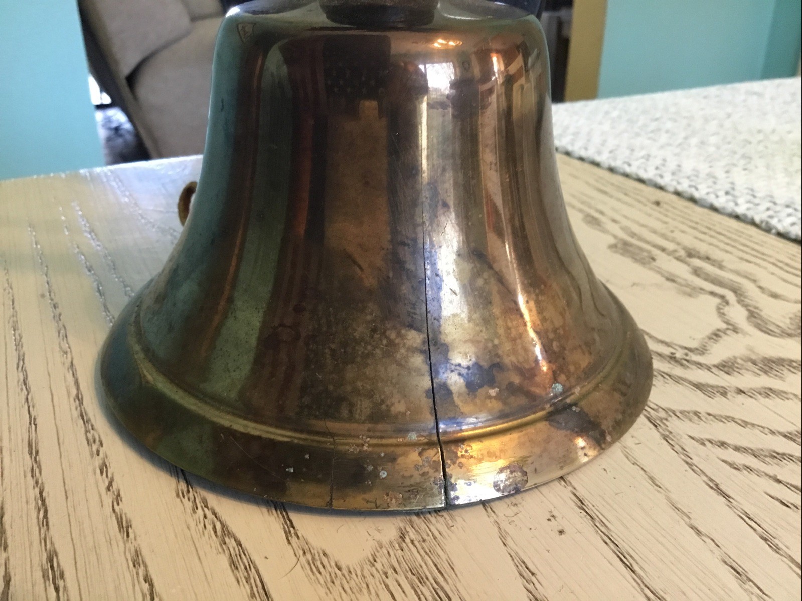 Vintage Brass Bell With Cast Iron Eagle Topper