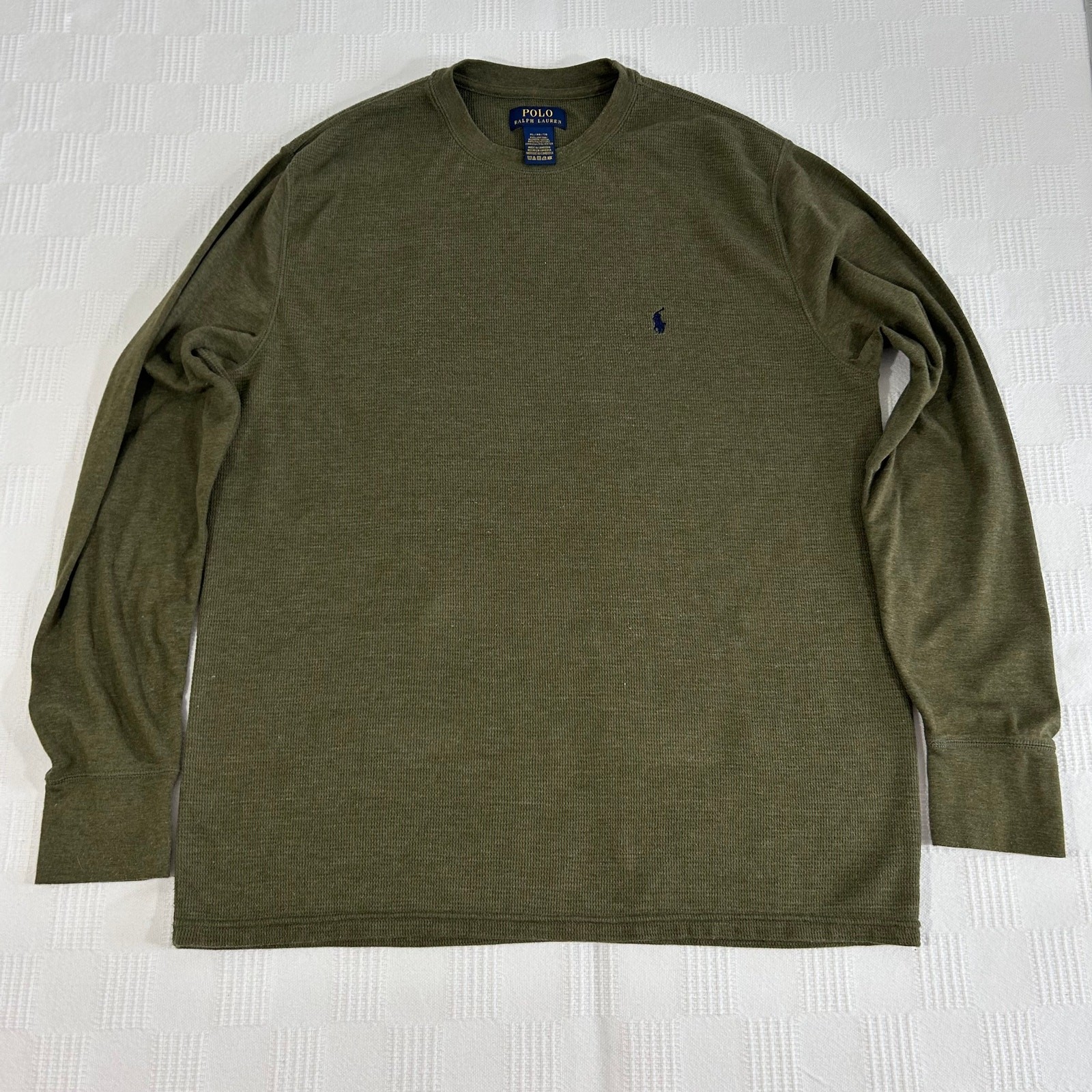 Polo Mens XL Thermal Shirt Ralph Lauren Olive Waffle Knit LS Cotton Blend
