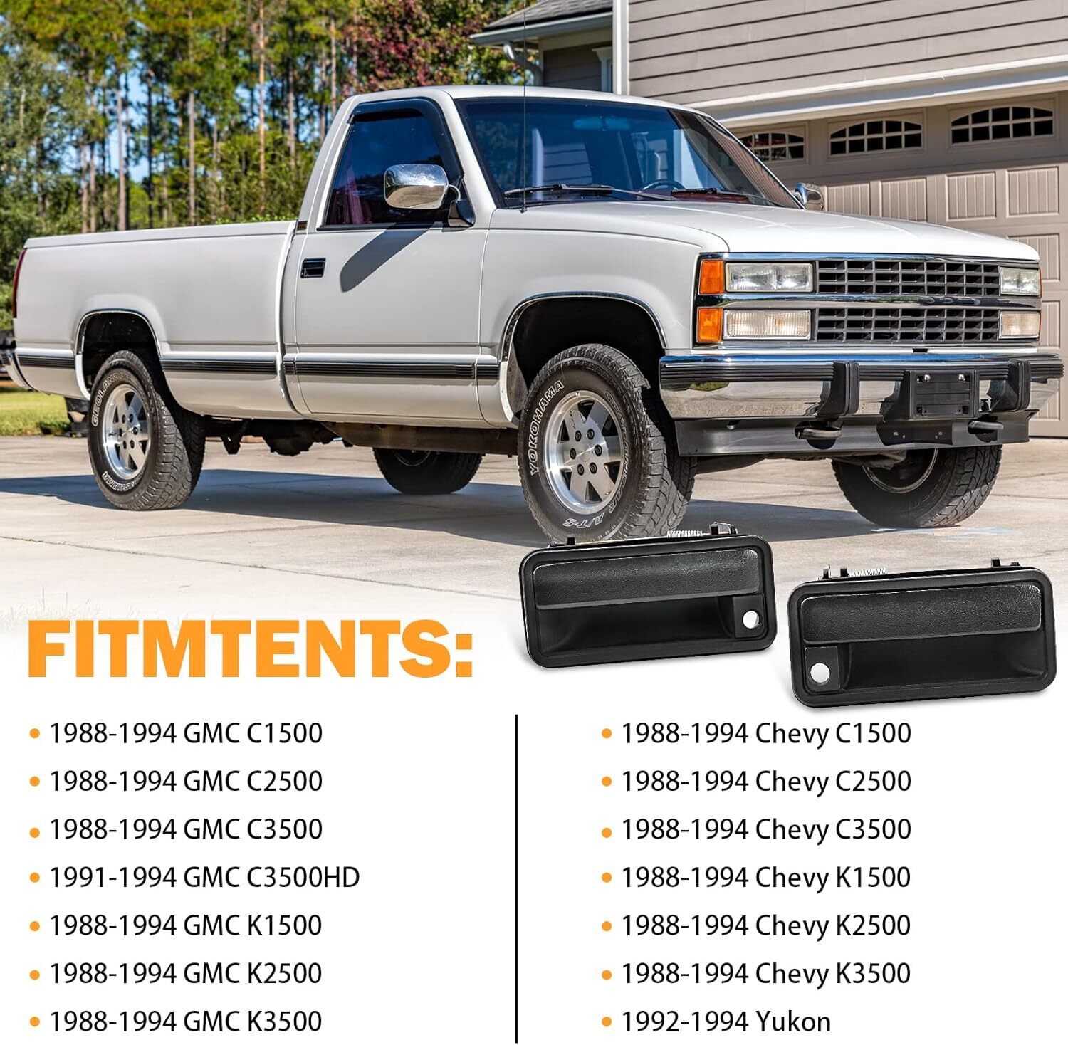 Pair Exterior Door Handle w/Lock Cylinder For Chevy/GMC 1500-3500 88-94 15742229