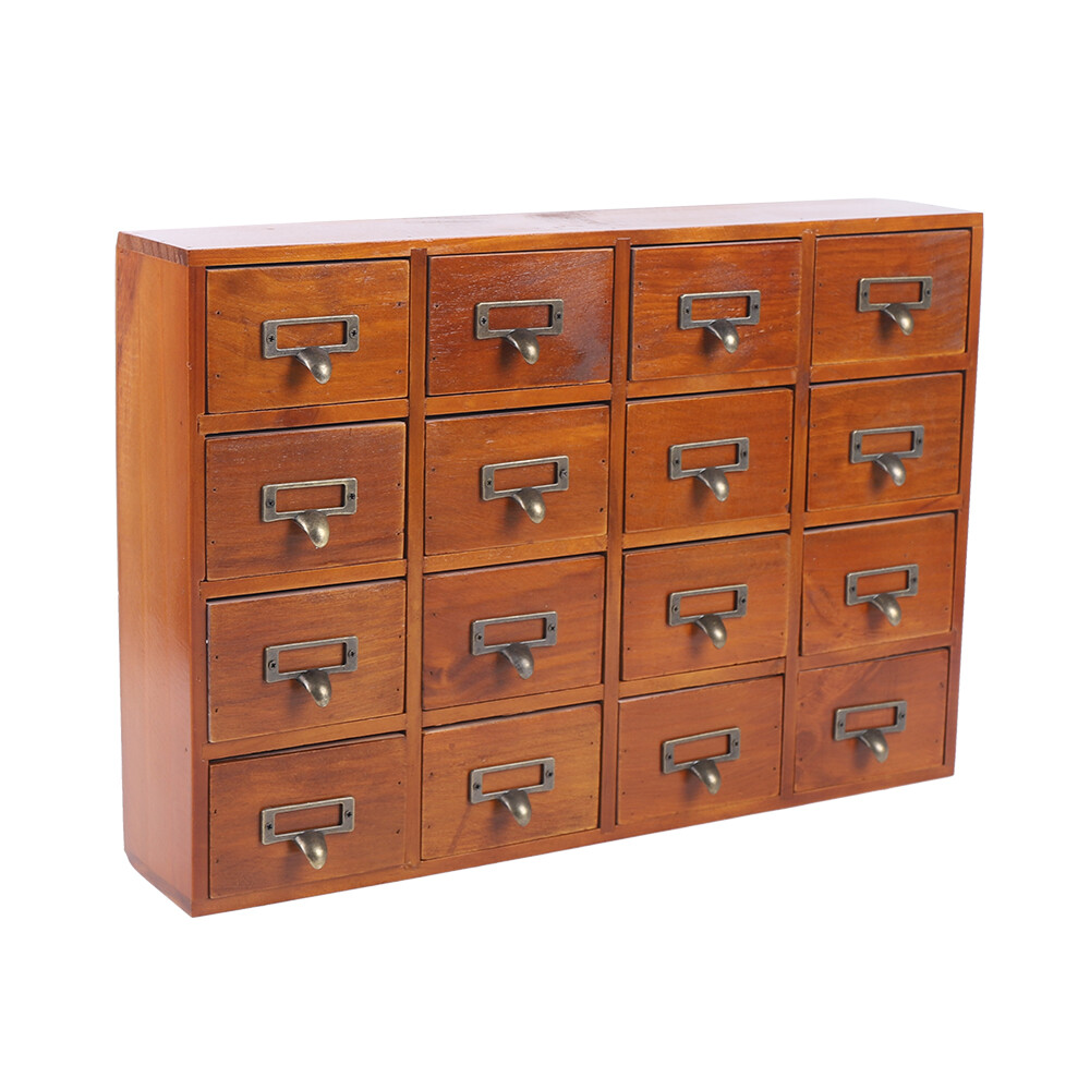 Retro Wood Apothecary Cabinet 16 Drawers Desk Drawer Organizer Storage Box NEW
