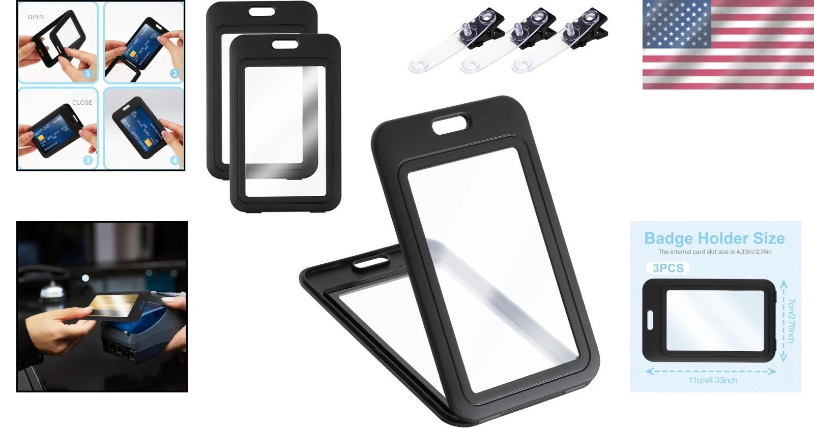 3 Pack ID Badge Holder with Plastic Clip, Double-Sided Clear Vertical Badge.....