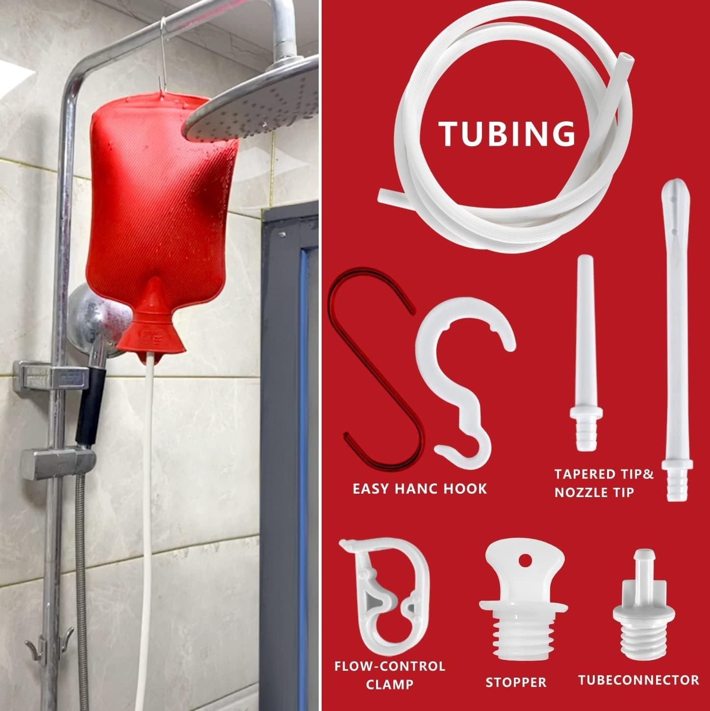 2L Home Enema Bag Kit with 2 Tips, 60 Inch Silicone Hose, Controlable Flow Valve