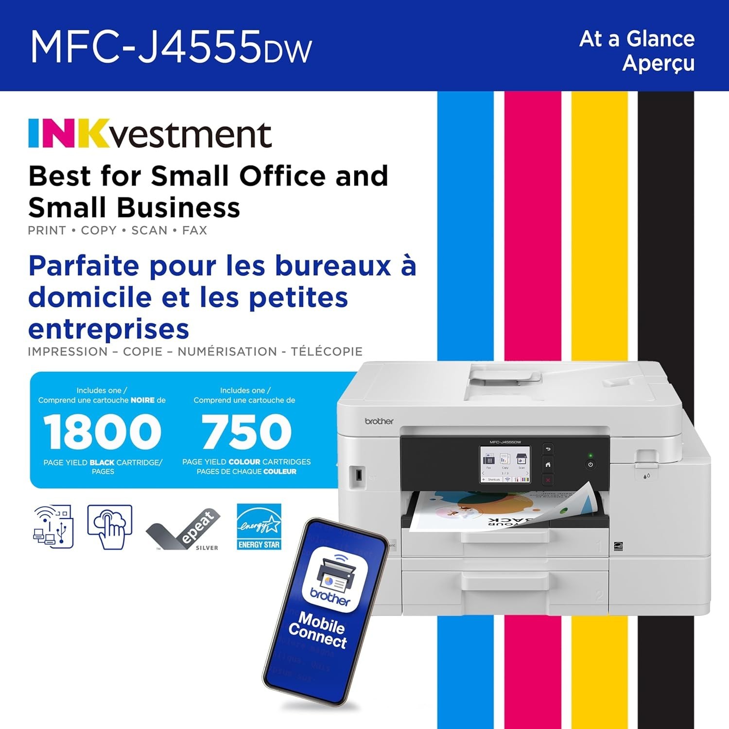 Brother INKvestment 4555 Wireless Color Inkjet All-in-One Printer with 2.7”