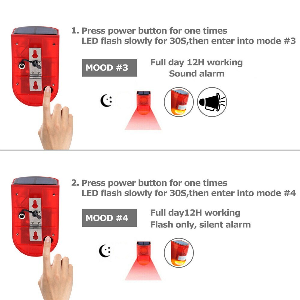 Solar Alarm LED Light Solar Strobe Light Wireless Motion Sensor Detector Outdoor
