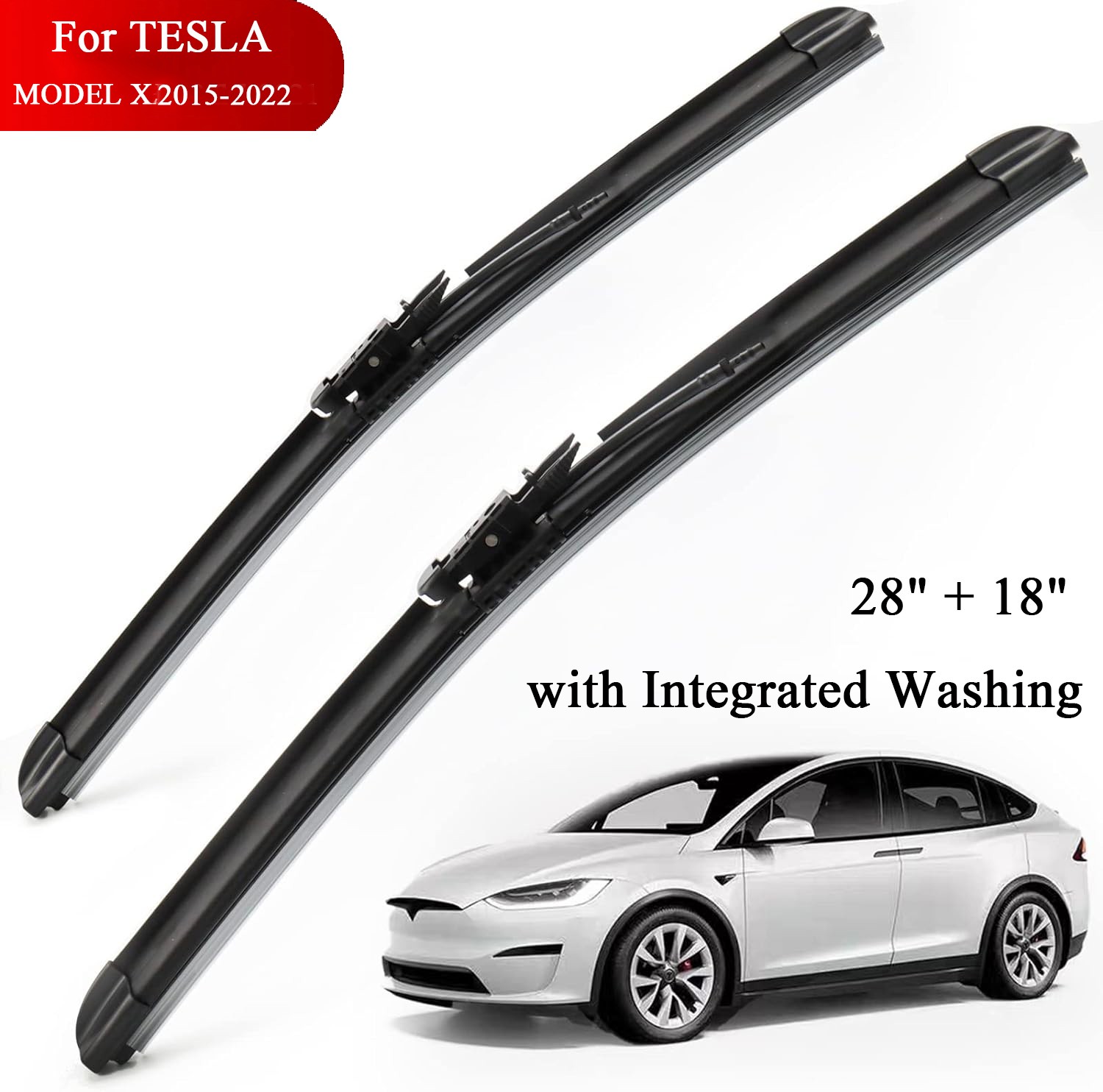 Front Windshield Wiper Blade for Tesla Model X 28"+18" with Integrated Washing