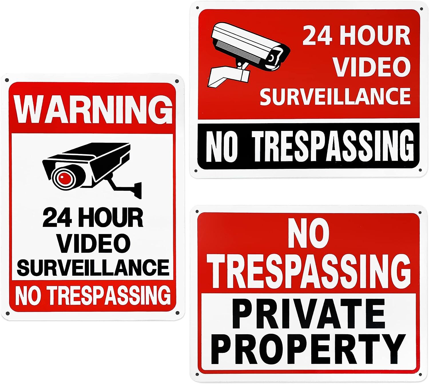 3 Pk No Trespassing 24 Hr Video Surveillance Warning Sign Aluminum UV Protected