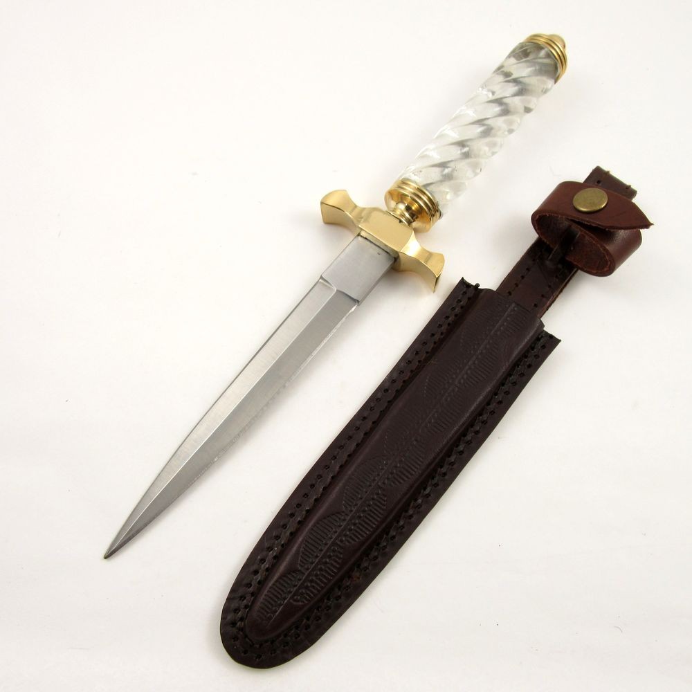 11" Medieval Ice Blade Dagger – Double-Edged Commando Knife w/ Leather Sheath