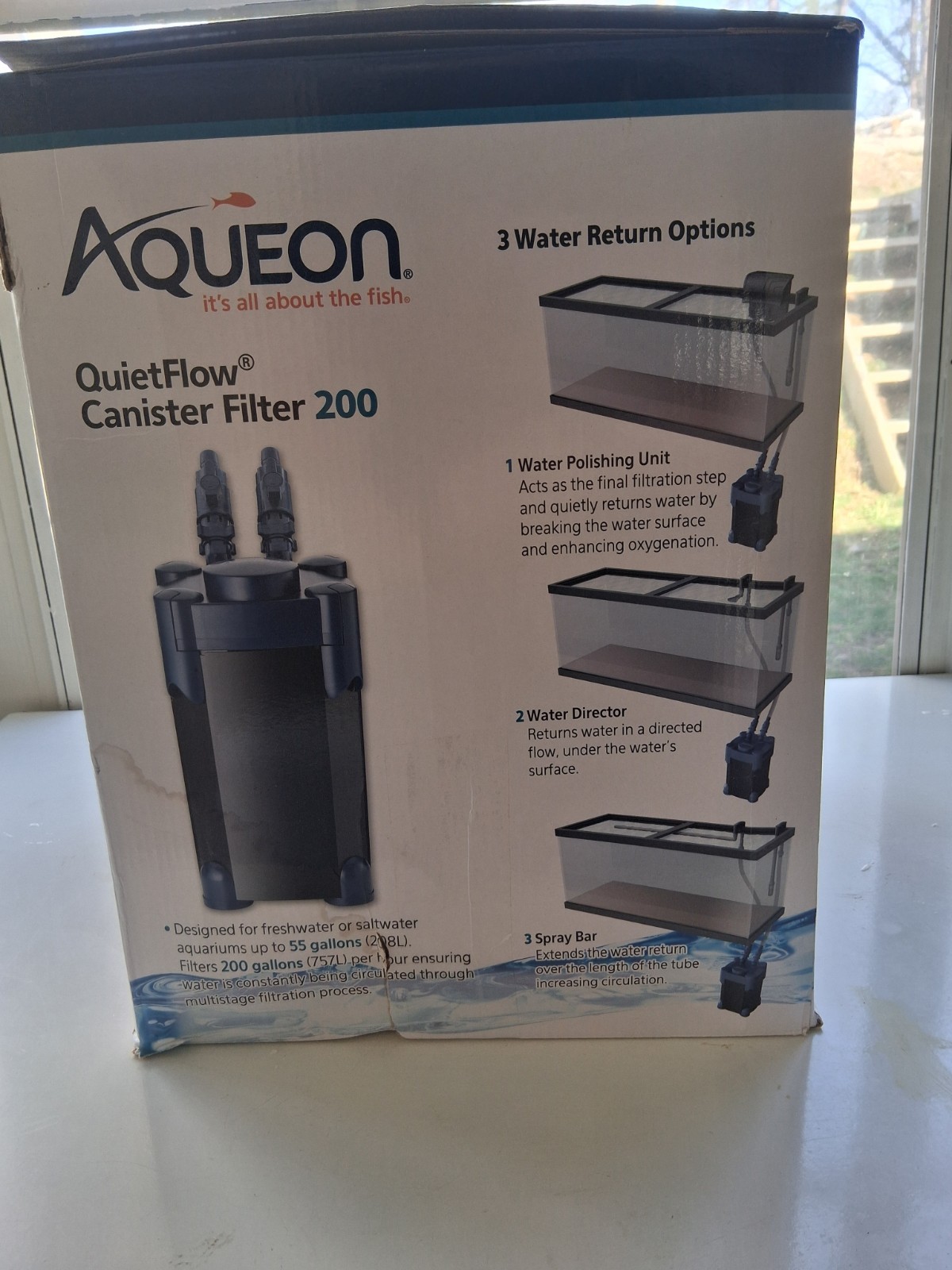 Aqueon QuietFlow Canister Filter 200, 200 GPH, 55 gal, Water Polishing Unit