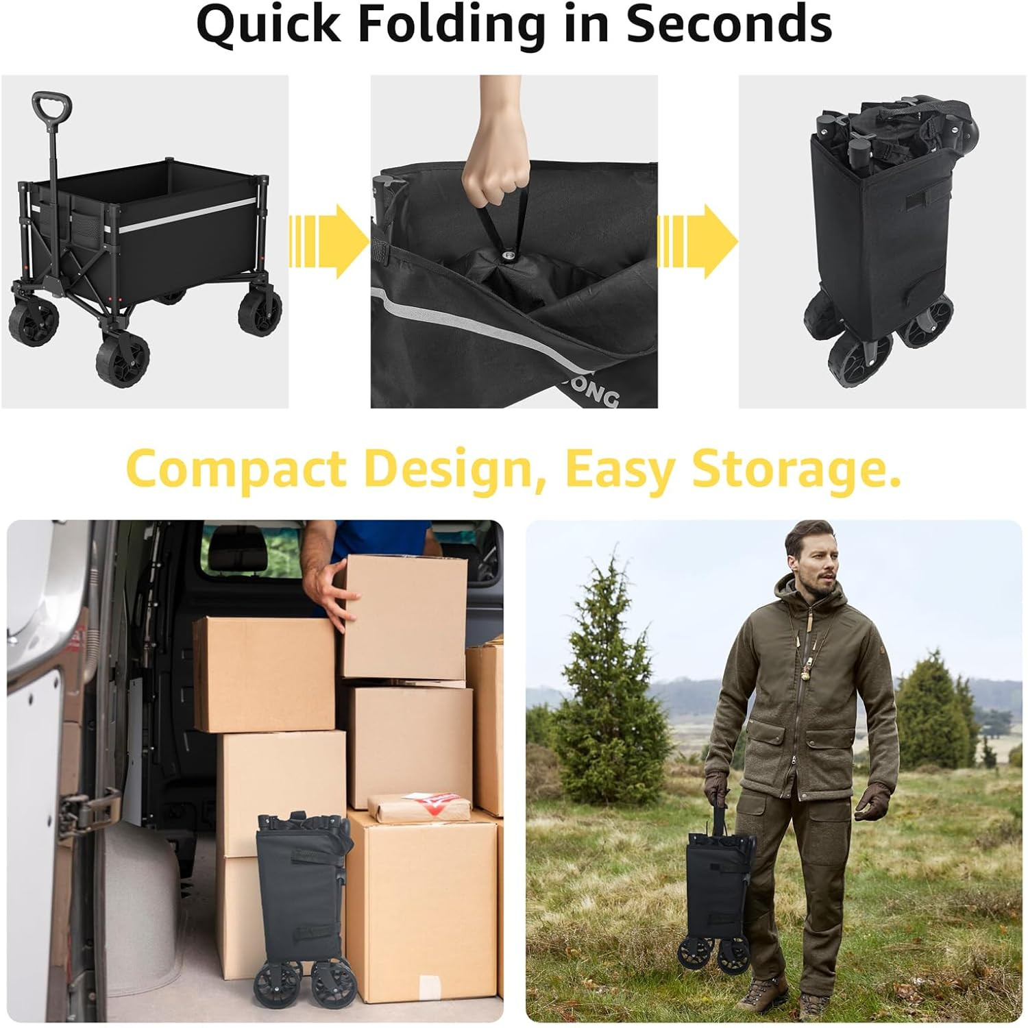 Collapsible Wagon Cart with Wheels Foldable - Folding Utility Heavy Duty Wagons