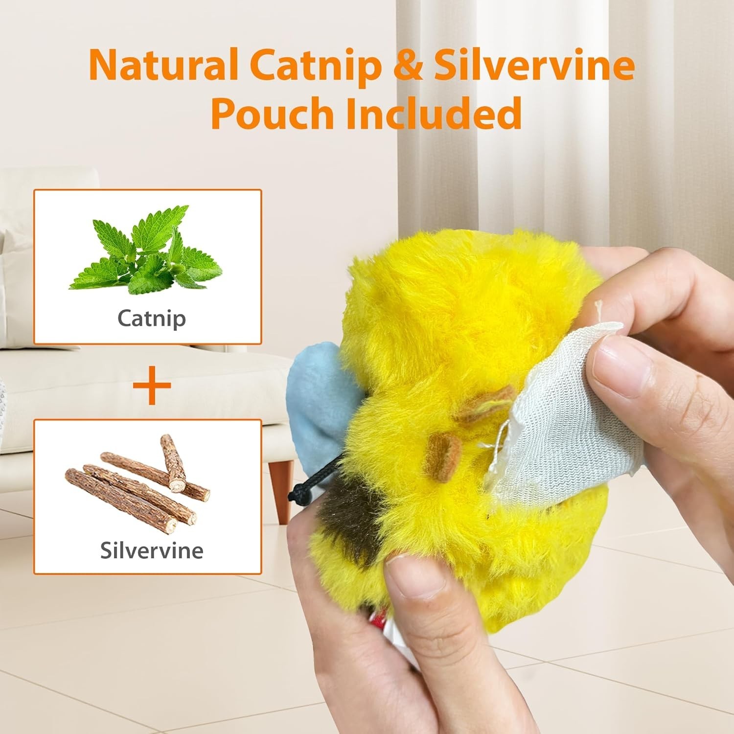 Cat Toy, Motion Activated, Flapping and Chirping Cat Toy with Catnip (Moving Bee