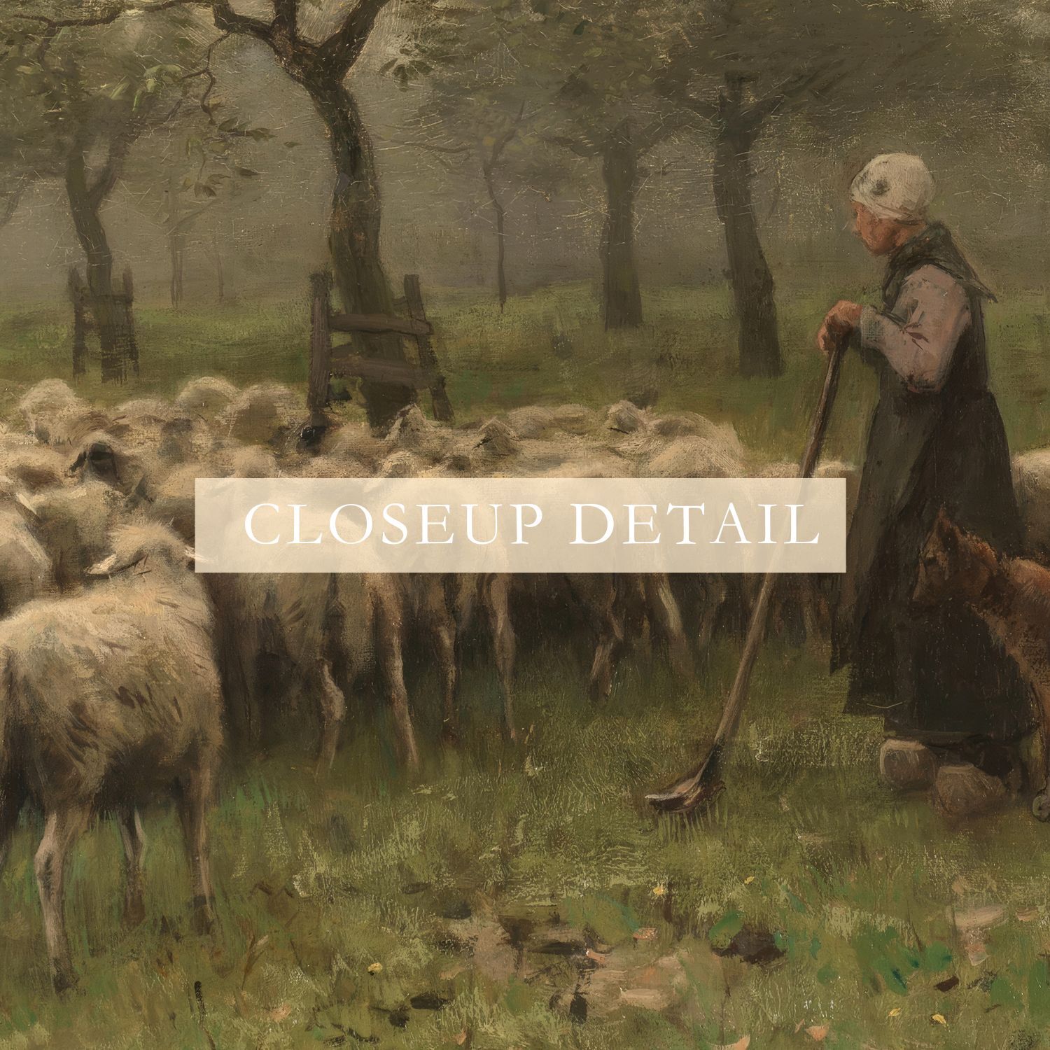 Antique Sheep with Shepherdess Painting Giclee Print on Fine Art Paper