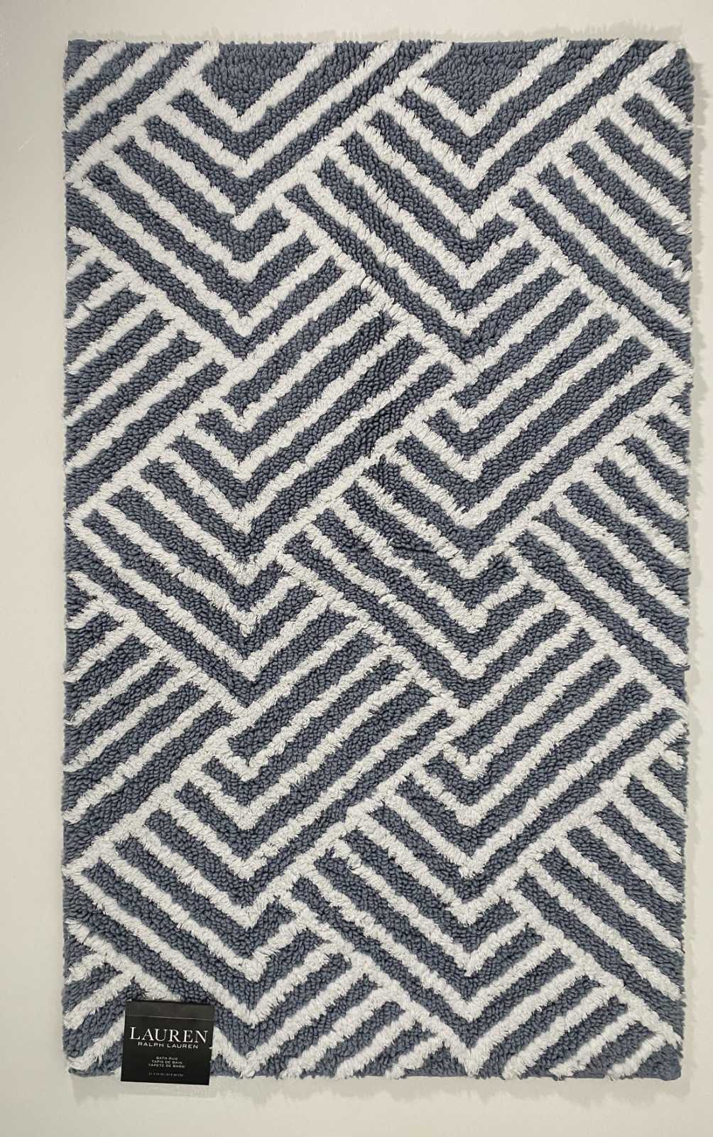 Ralph Lauren Bathroom Rug Blue 21 x 34 Resistant Anti-Slip Chevron Herringbone