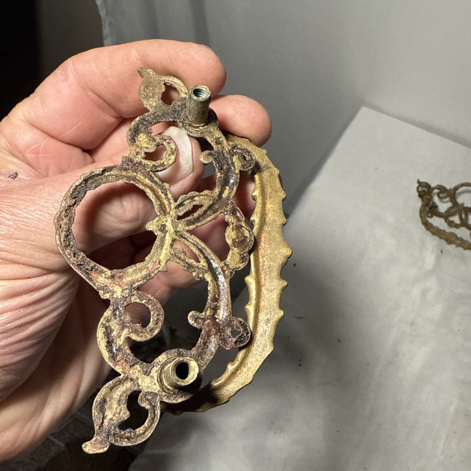 10 Ornate Filagreed Antique Brass Pull Drawer Cabinet Handle Ornate Hardware