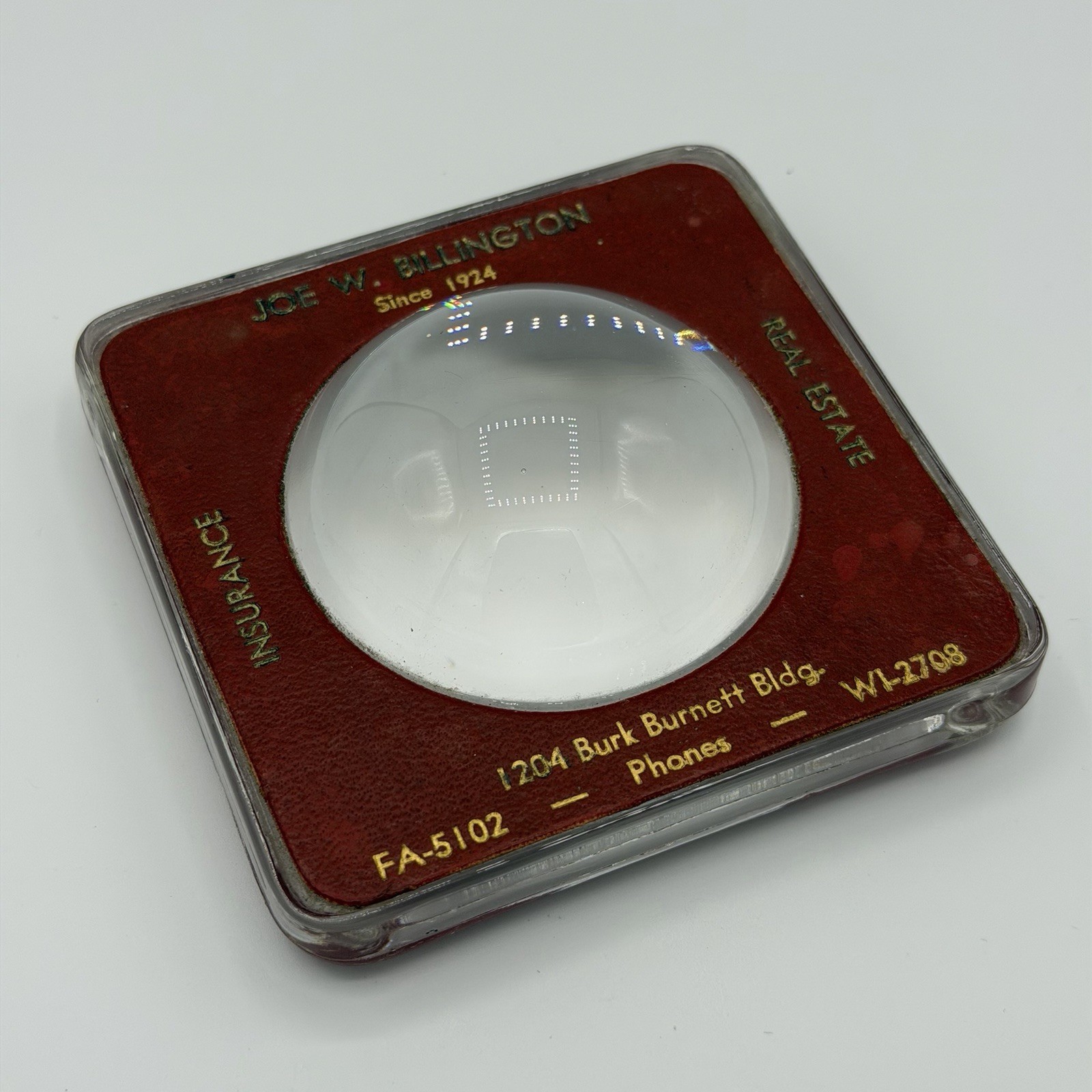 Vintage Glass Advertising Bubble Magnifier/Paperweight - Real Estate Insurance ￼