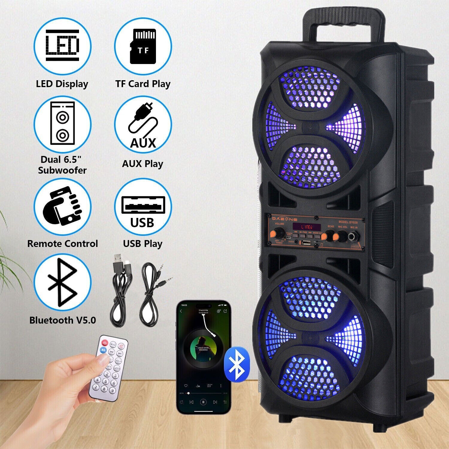 3000W Portable Bluetooth Speaker Sub woofer Heavy Bass Sound System Party+Remote