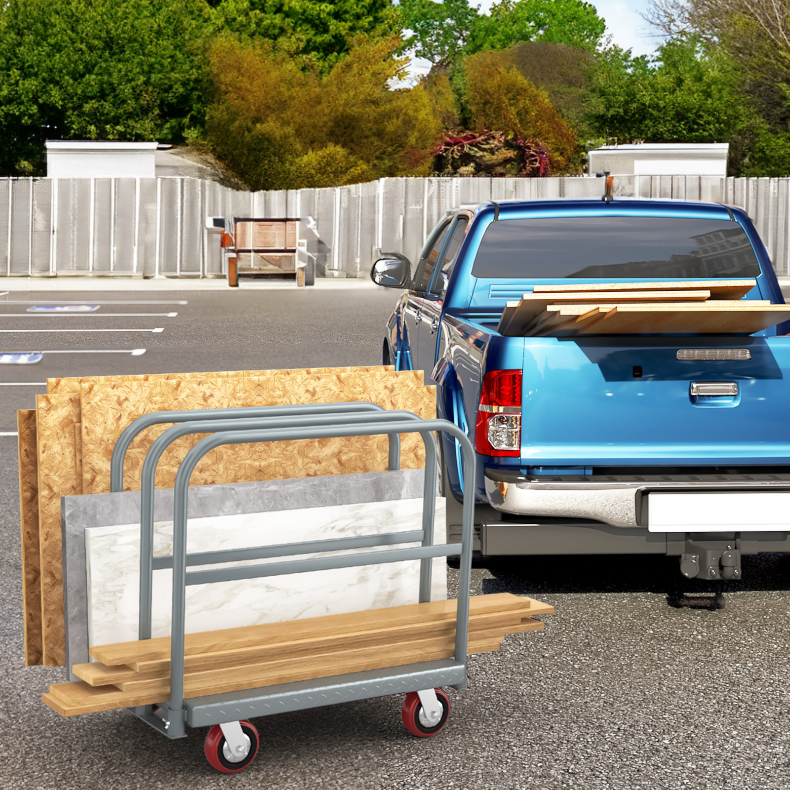 2-in-1 Heavy Duty Platform Truck Cart Steel Panel Truck Cart w/ 4 Side Handrails