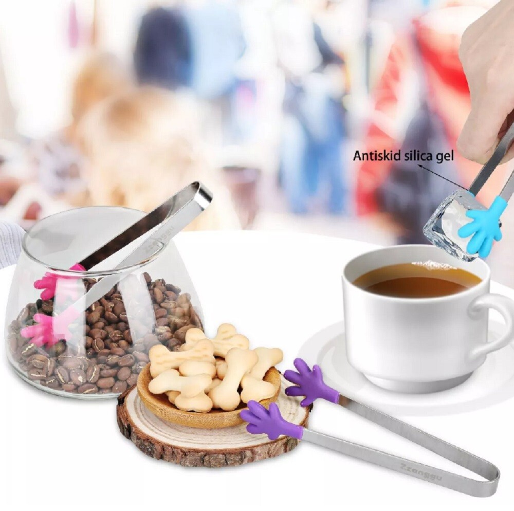 4 Pcs 5Inch Silicone Mini Tongs Set - Hand Shape, Kid-Friendly Sugar Cube Tongs