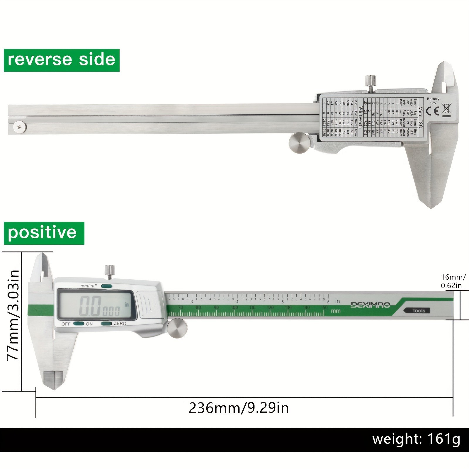 Digital Caliper - Stainless Steel LCD Display for Precise mm/Inch Measurement