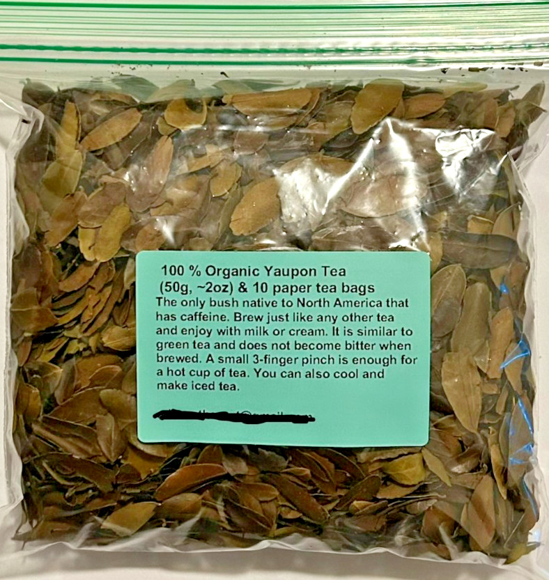100% Organic Yaupon Tea from Texas-50g (~2 oz.), Medium Roast (whole leaf)+bags