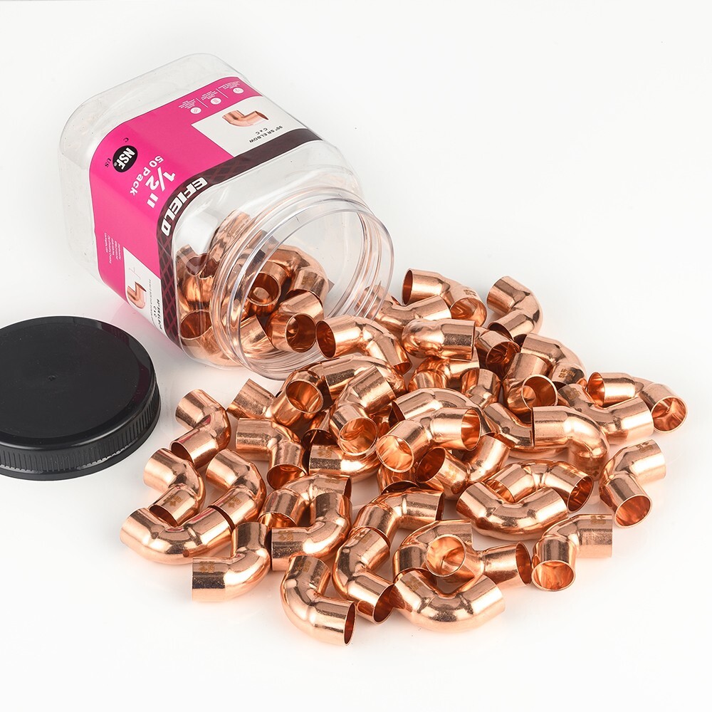 Pro 100 Pack EFIELD 1/2" C X C 90 Degree Elbow , Copper Solder Fittings, No Lead