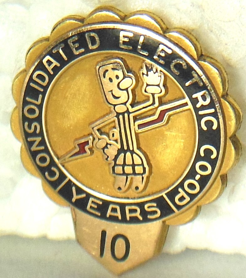 ⚡️CONSOLIDATED ELECTRIC 1/10 10K employee service award tie pin Willie Wiredhand