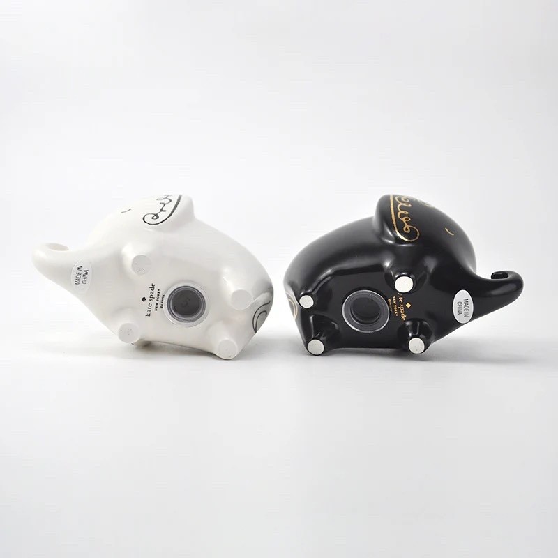 New Kate Spade Woodland Park Elephant Salt & Pepper Shaker Set White/Black Boxed