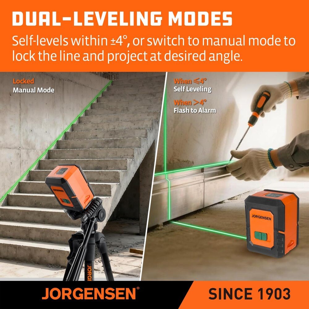JORGENSEN 100FT Laser Level w/Tripod Dual Modules Self Leveling Cross Line Laser