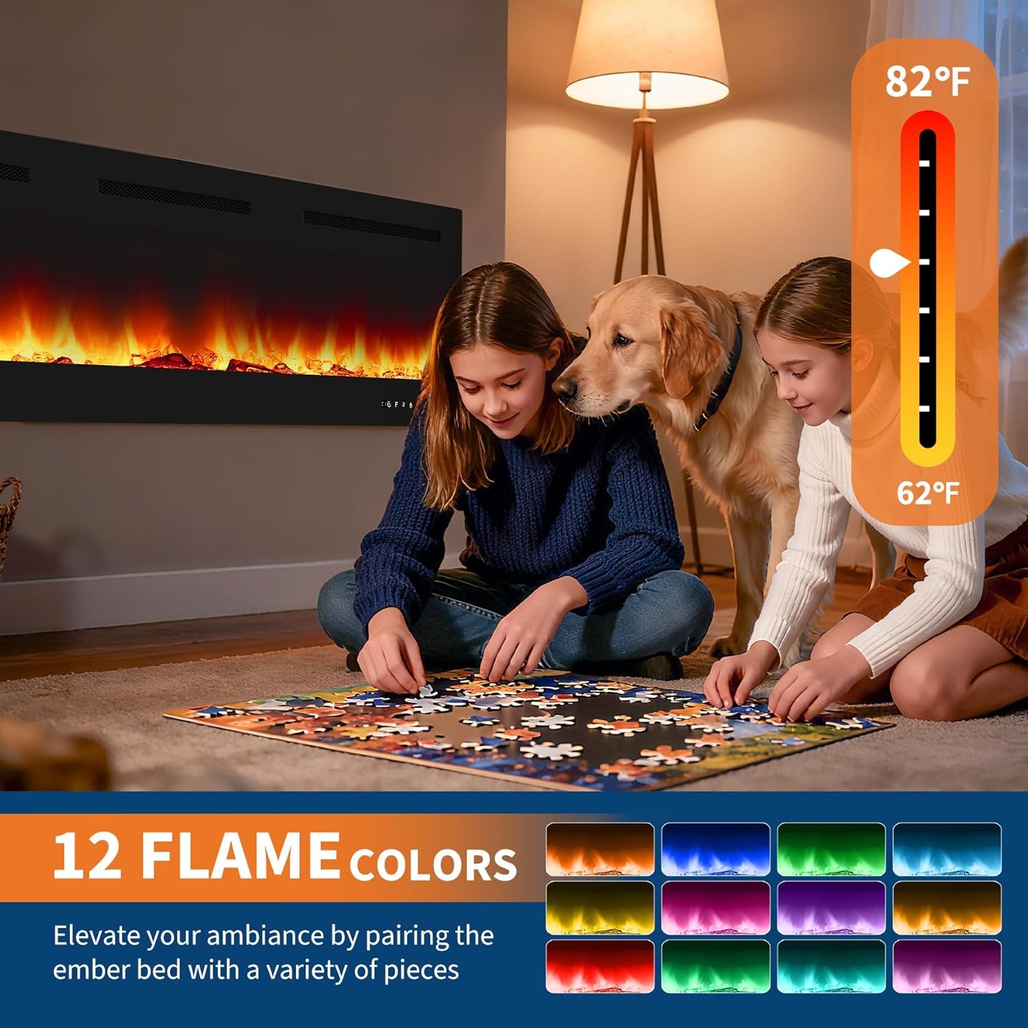 72" Electric Fireplace Recessed Ultra Thin Wall Mounted Heater Multicolor Flame