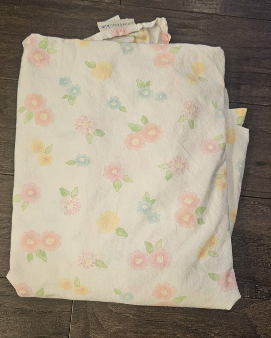Pottery Barn Kids Floral Pink Blue Yellow TWIN Sheets Fitted Flat + 2 Pillowcase