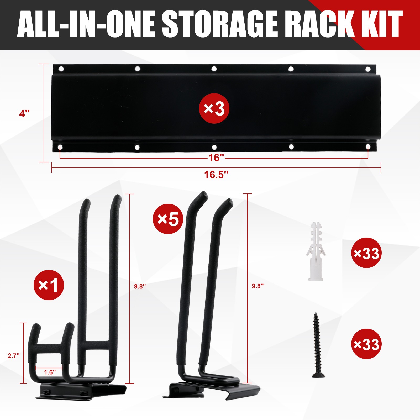 Garden Tool Organizer Wall Mount 48 Inch Black Metal Garage Storage Rack Heavy