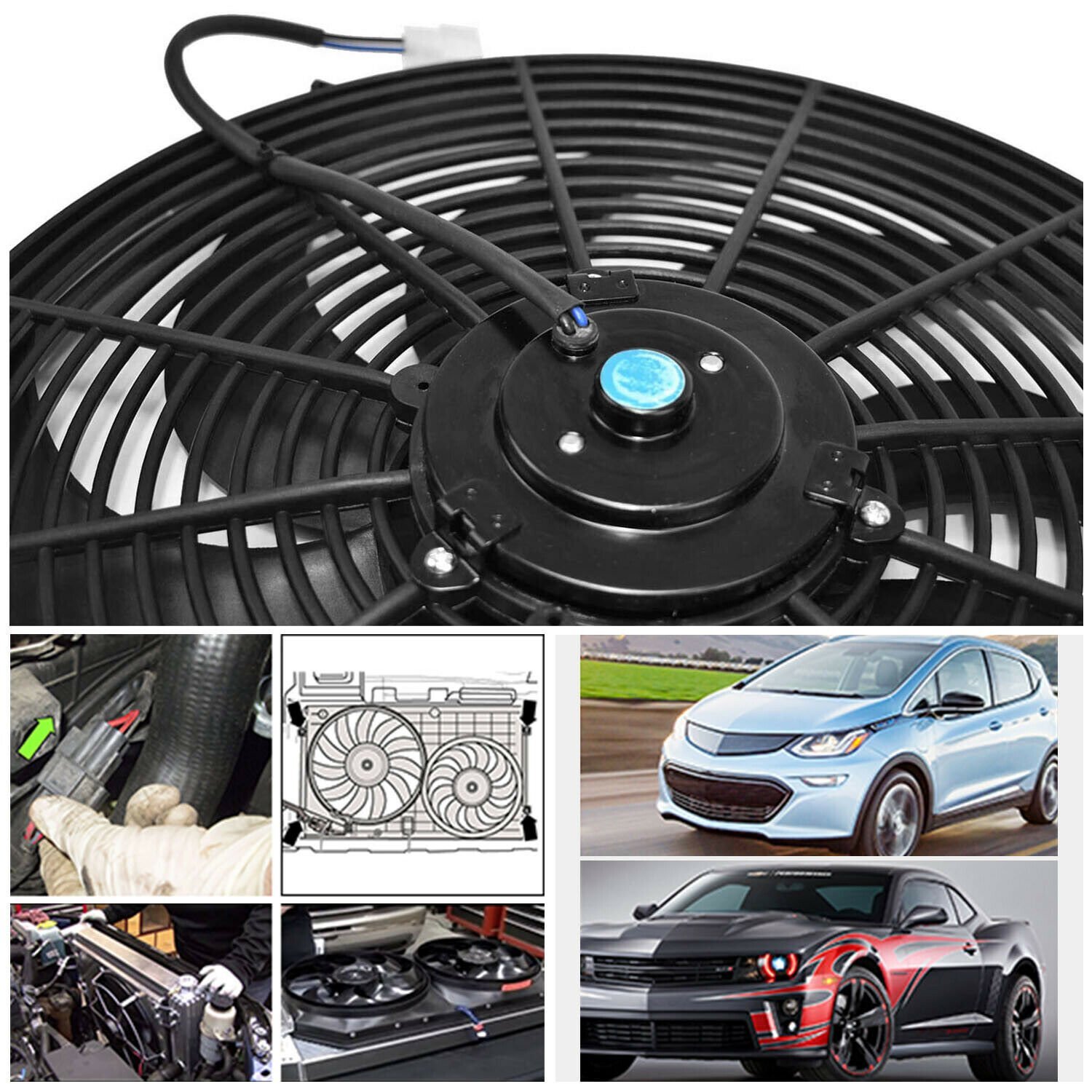 16Inch Electric Radiator Cooling Fan Thermostat Kit 3500 CFM Reversible Push 12V