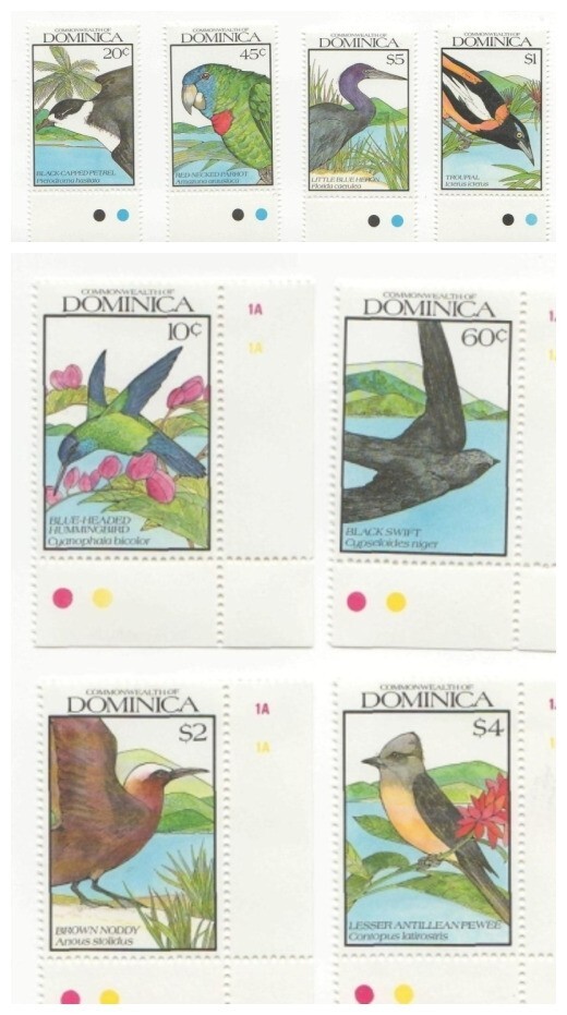 Dominica 1990 - Birds - Set of 8 Stamps - Scott #1241-8 - MNH