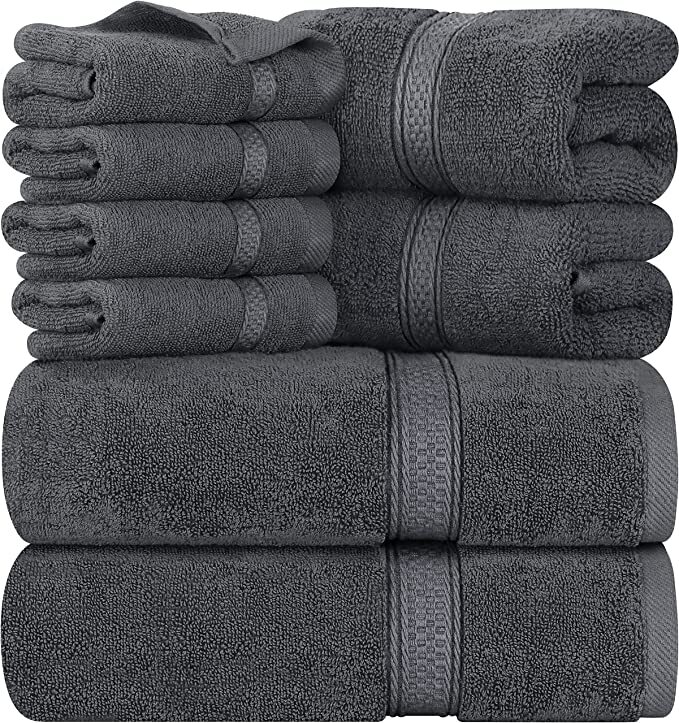 Utopia Towels 600 GSM 8Pc Towel Set 2 Bath Towels 2 Hand Towels 4 Washcloths