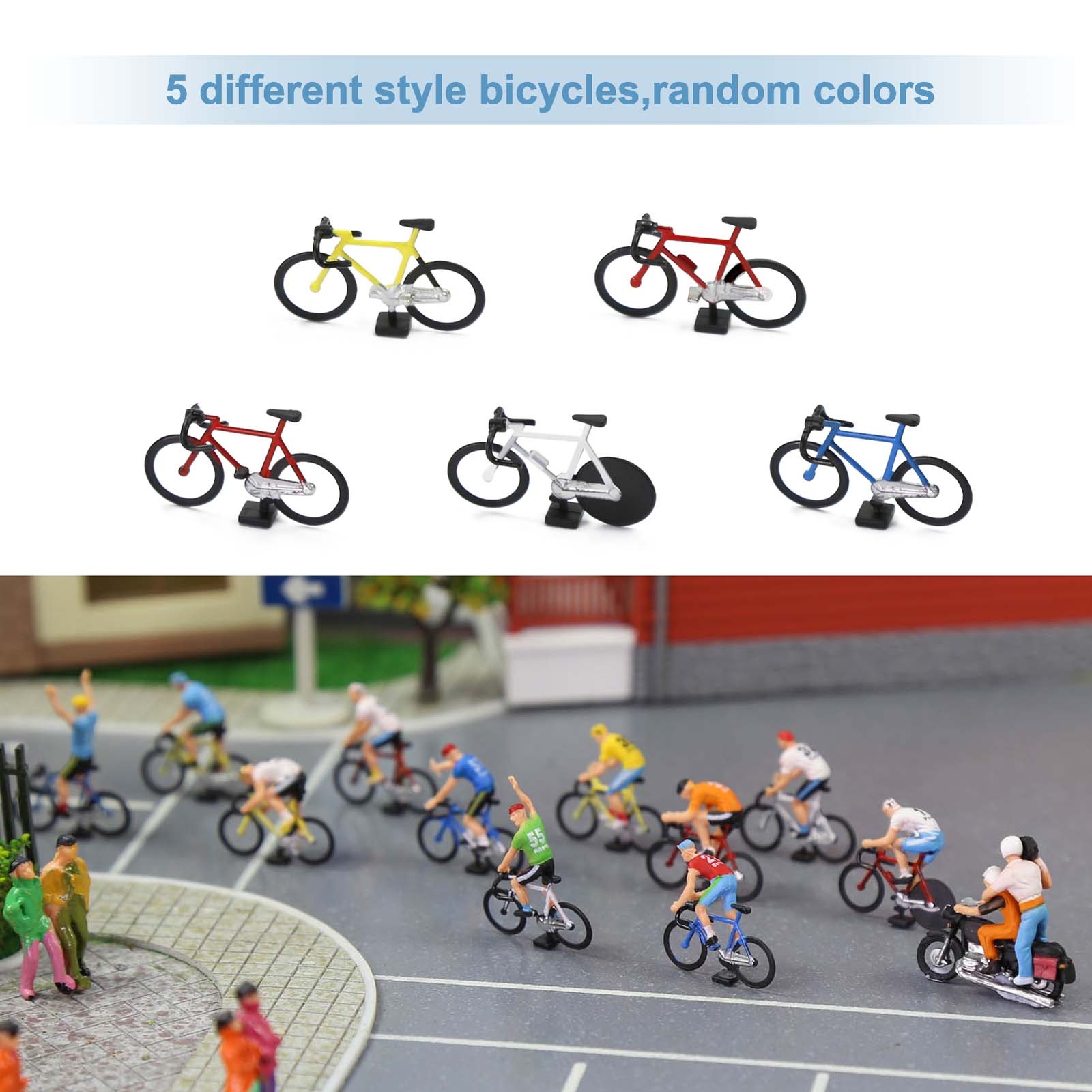 Model Railway HO Scale 1:87 Cyclist 15 Poses Bicycle Motorcycle Cycling Scene