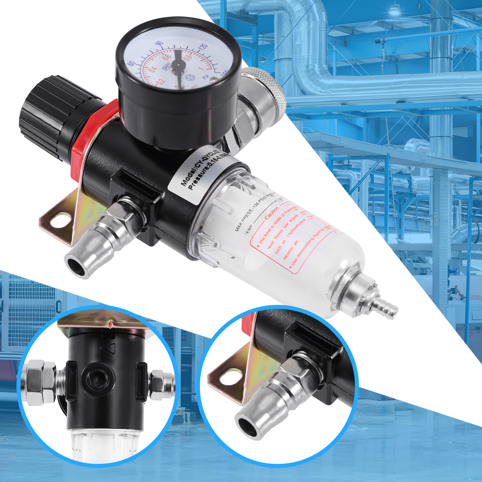 1/4" 130PSI Air Compressor Filter Compressed Air Pressure Regulator With gauge