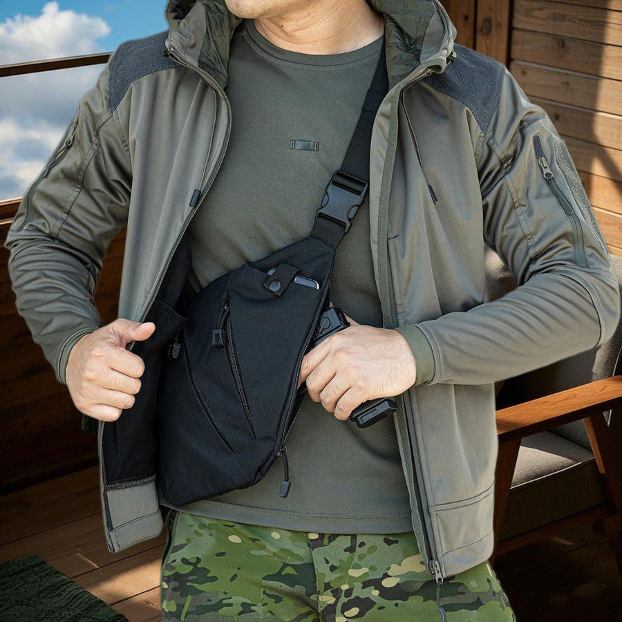 Tactical Shoulder Sling Pistol Pouch Concealed Carry Gun Holster Chest Pack Bag