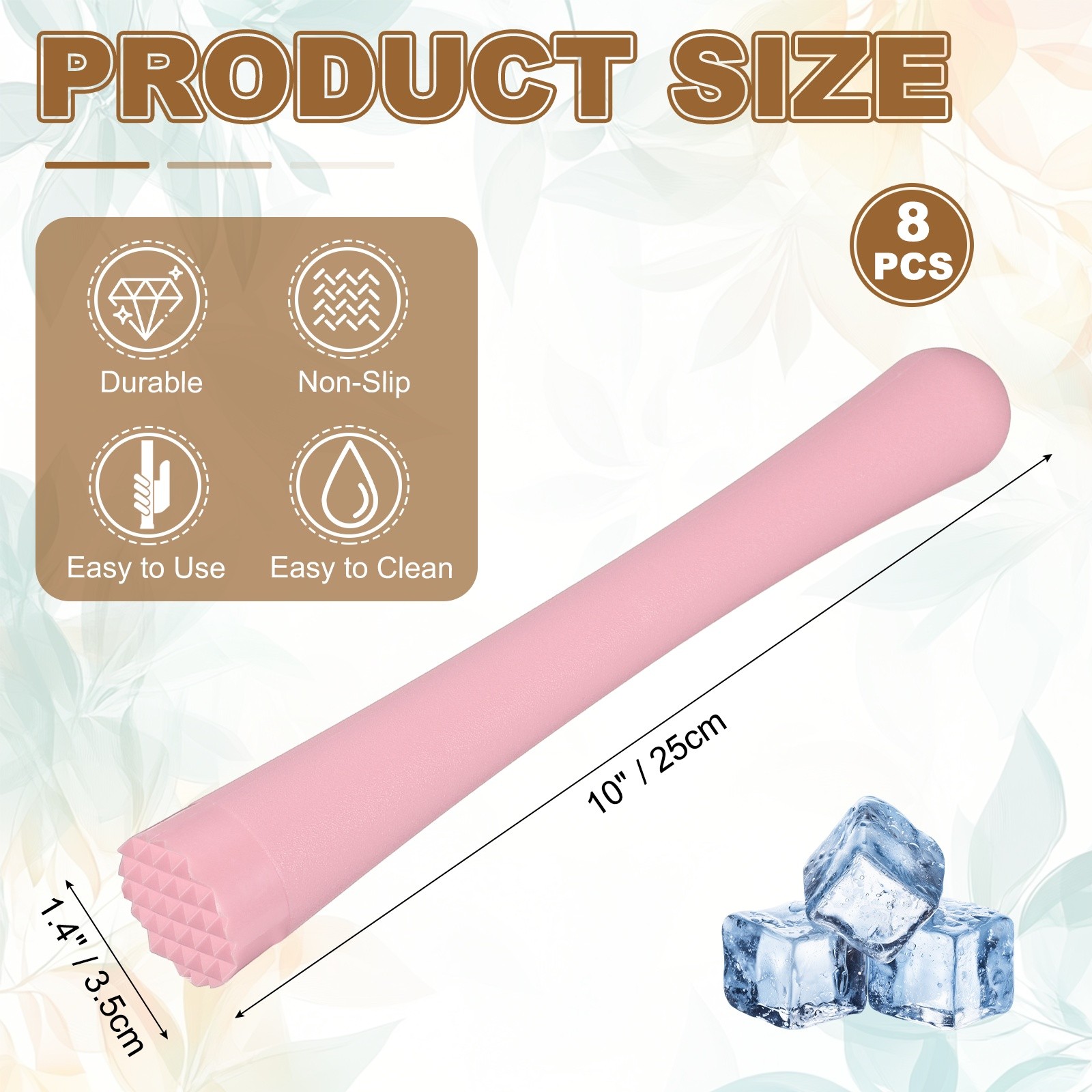 8 Pcs Cocktail Muddler, 10 Inch PP Drink Muddler, Pink (Thick)