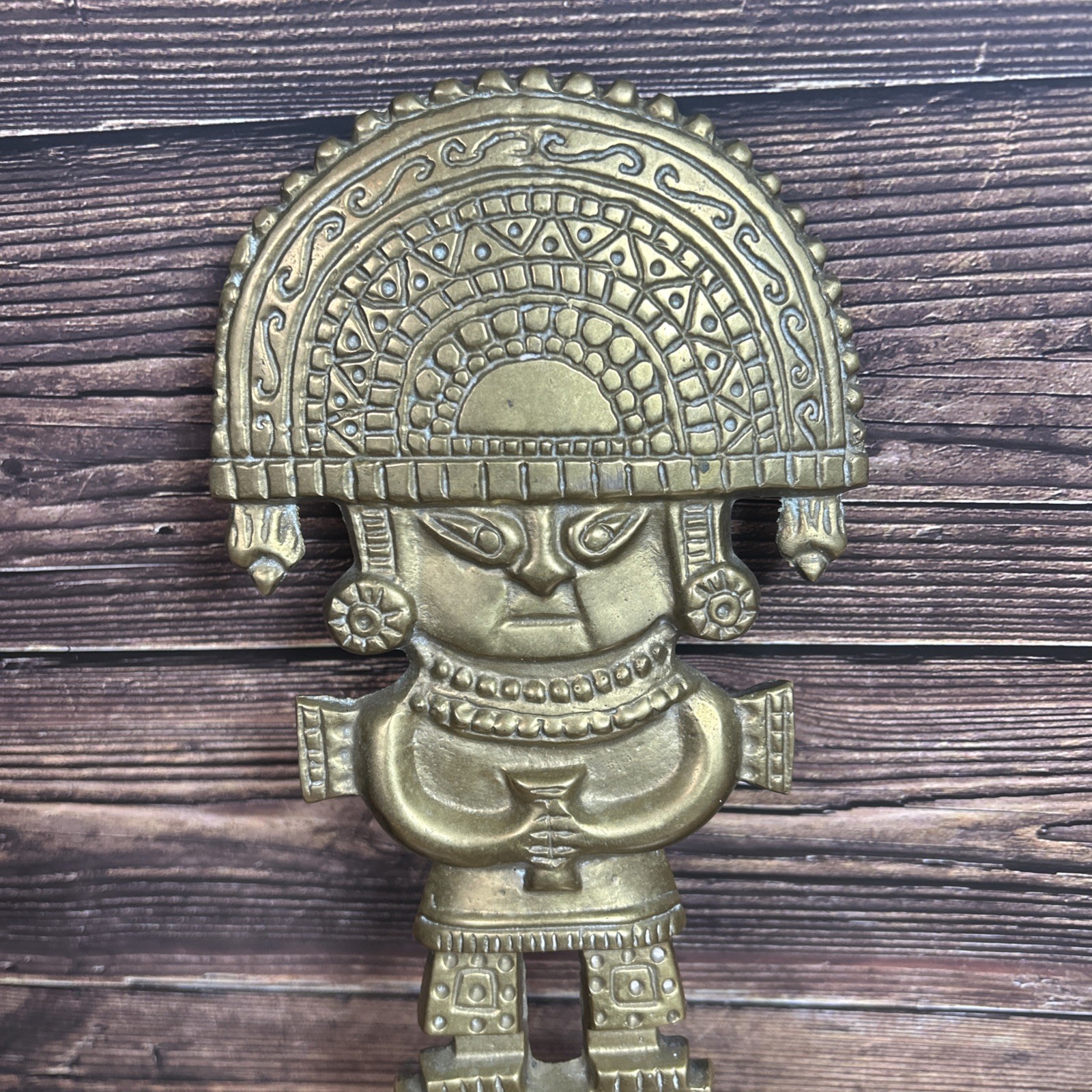 Vintage Brass Peruvian Tumi Figurine Ancient Wall Hanging Ceremonial Blade Aztec