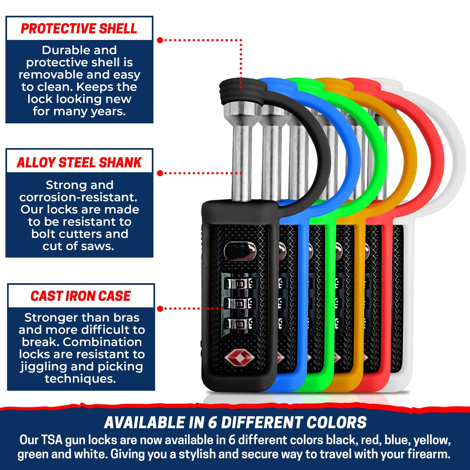 TSA Gun Case Lock Combination Blue for Pistol & Rifle Firearm- Safety &Assurance